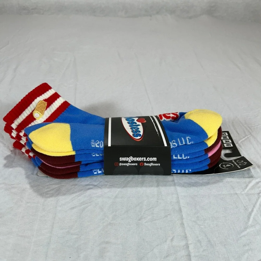 Swag Hostess Mens Quarter Socks 4 Pack Twinkies Ding Dongs Cupcakes Sno Balls